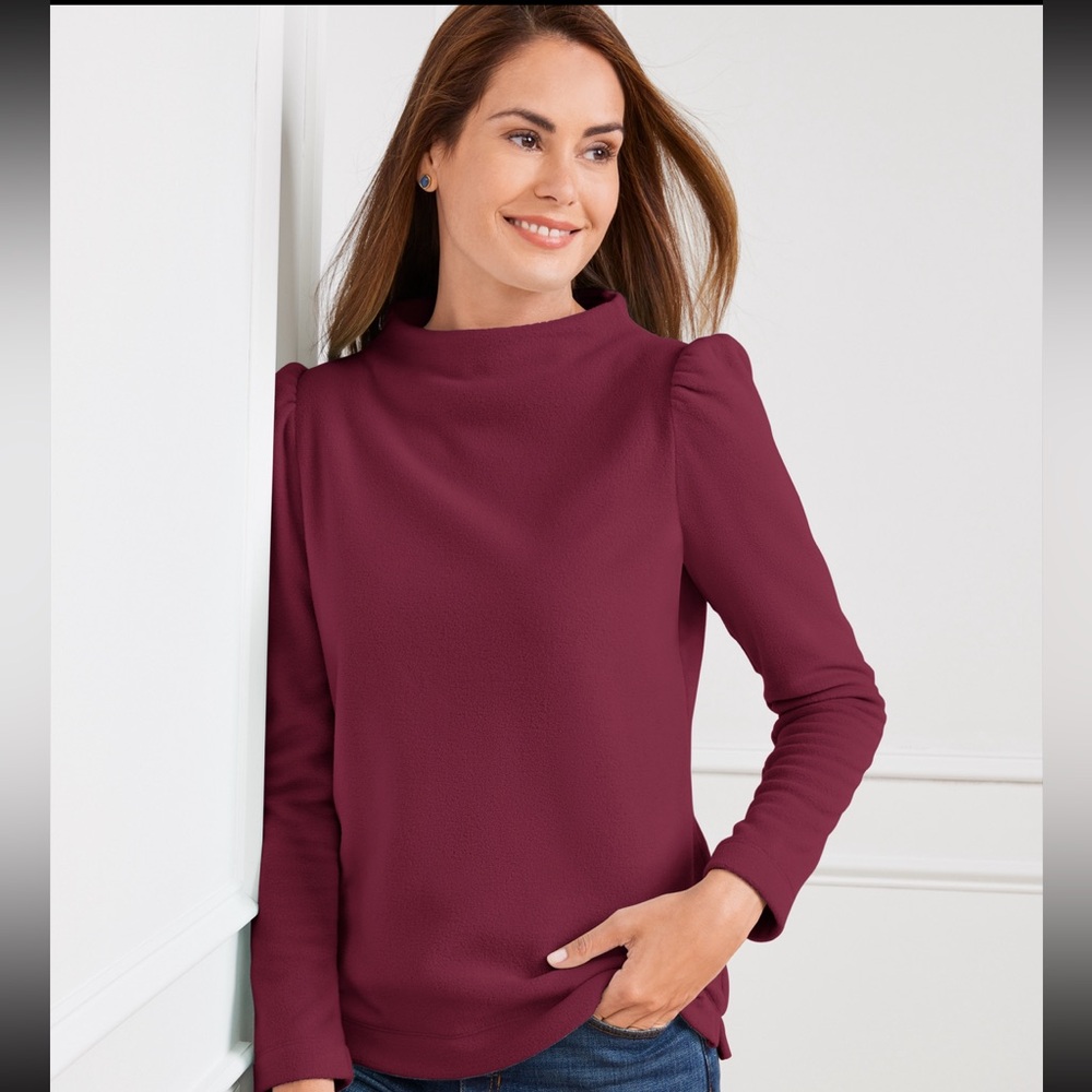 5 FOR $25 | Talbots Fleece Funnel Neck Pullover Top Long Sleeves Maroon Lp